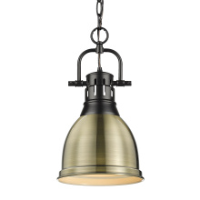 Golden 3602-S BLK-AB - Yep by Golden Lighting Duncan 1-light 9in Chain Hung Pendant in Matte Black and Aged Brass shade